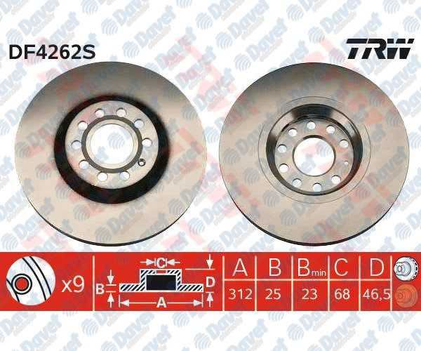 TRW DF4262S On Fren Diski Aynasi Passat 1.6/1.9tdi/2.0/1.8t 05> A4 01> A6 97> Superb 02> Exeo 09>